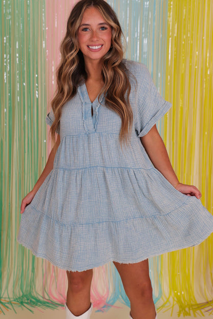 Beau Blue Mineral Wash Tiered Dress