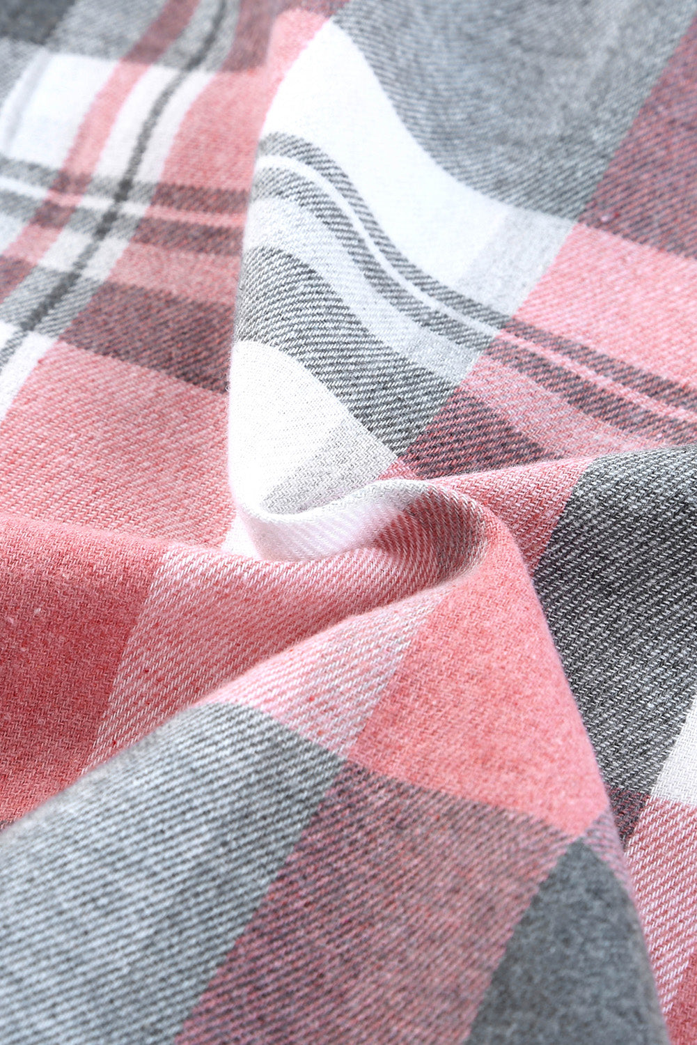 Pink Long Sleeve Collar Button Up Flannel Shacket