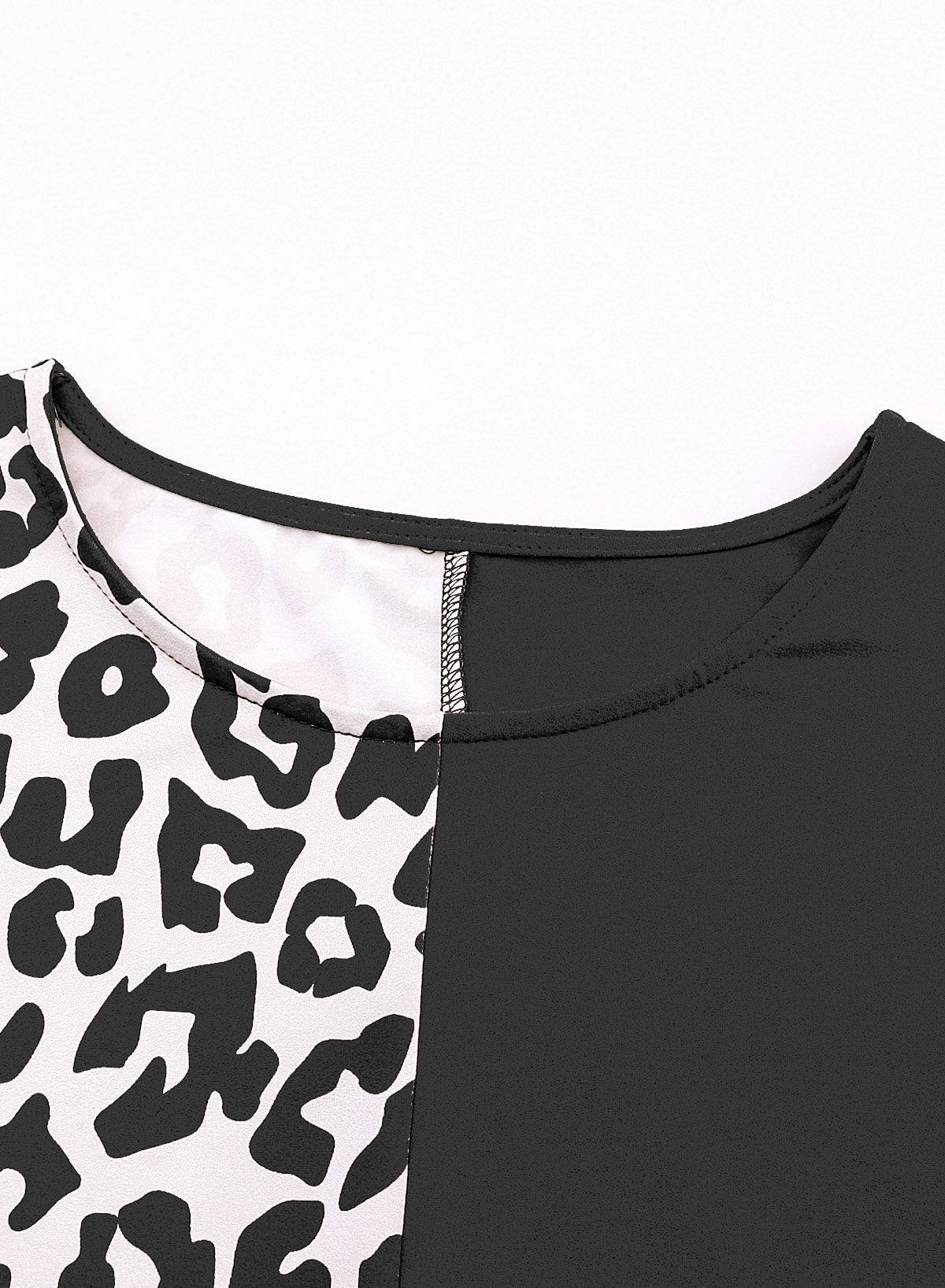 Leopard Color Block Casual Tee with Rolled Sleeves