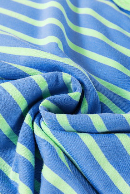 Sky Blue Stripe Contrast Trim High Low Tunic Sweatshirt