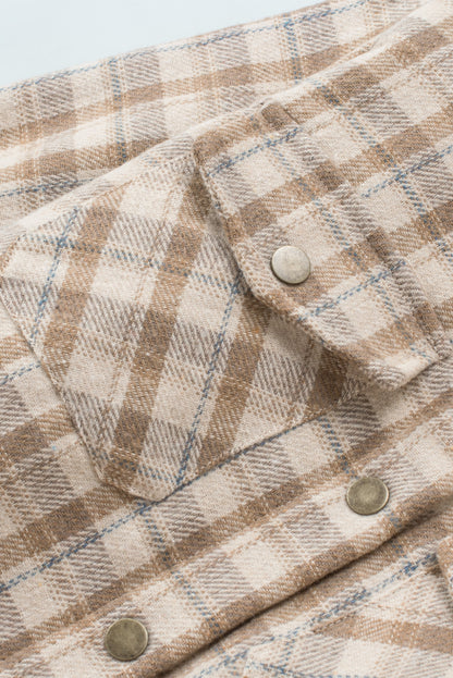 Blue Snap Button Sherpa Lined Hooded Flannel Jacket