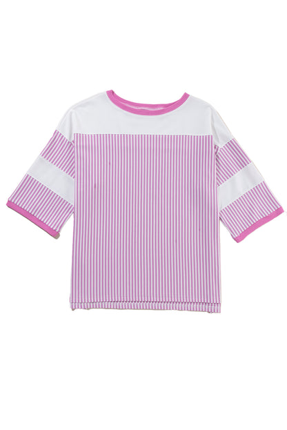 White Stripe Patchwork Bracelet Sleeve Plus Size T Shirt