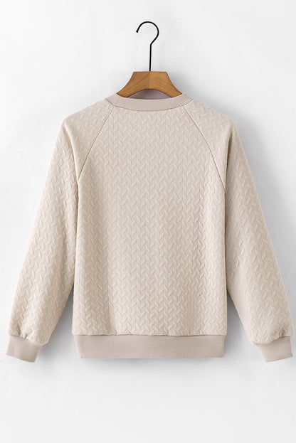 Jungle Green Solid Textured Raglan Sleeve Pullover Sweatshirt