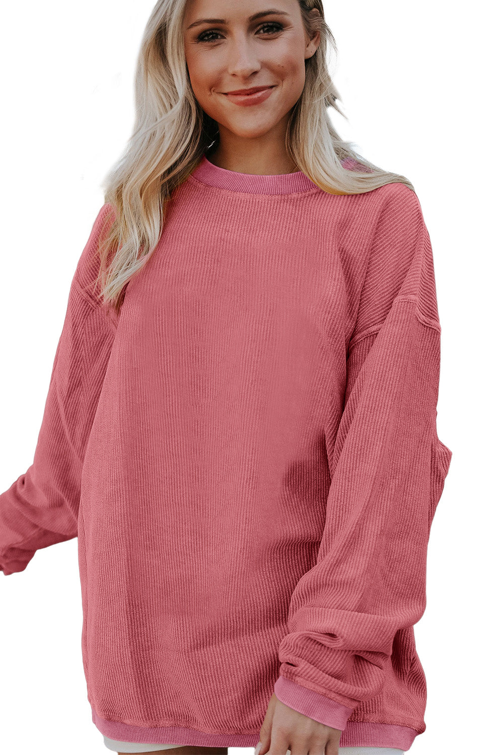 Strawberry Pink Drop Sleeve Ribbed Oversized Sweatshirt