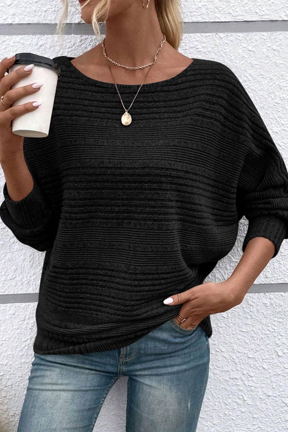 Simply Taupe Pit Stripe Batwing Sleeve Top