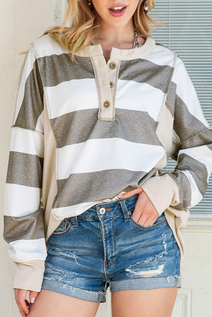 Multicolor Stripes Print Long Sleeve Henley Shirt