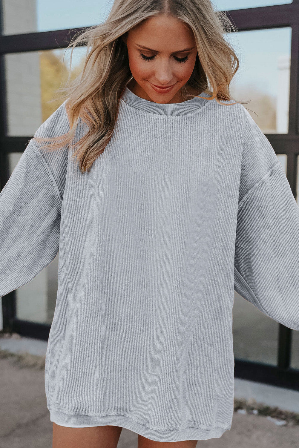 Strawberry Pink Drop Sleeve Ribbed Oversized Sweatshirt