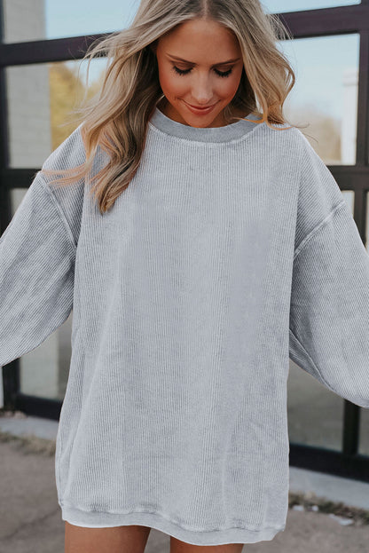 Strawberry Pink Drop Sleeve Ribbed Oversized Sweatshirt