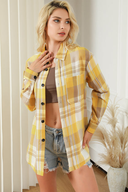 Pink Long Sleeve Collar Button Up Flannel Shacket