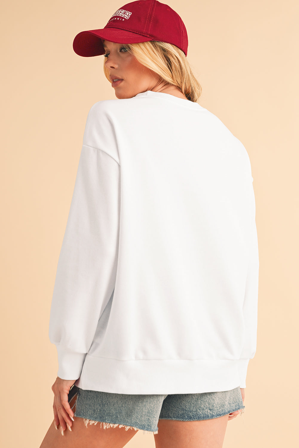 White Tinsel Game Day Drop Shoulder Sweatshirt