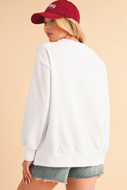 White Tinsel Game Day Drop Shoulder Sweatshirt