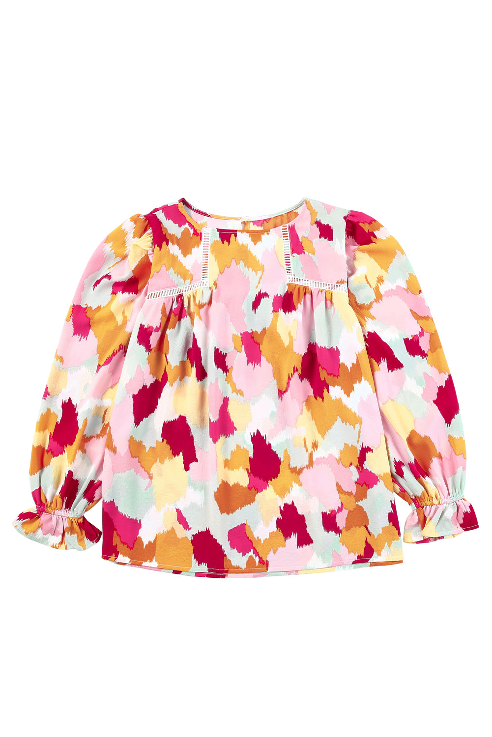 Multicolor Abstract Print Ruffle Puff Sleeve Blouse