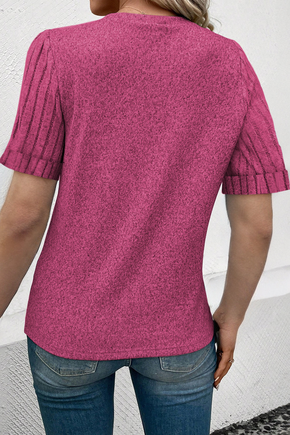 Black Ribbed Splicing Short Sleeve Round Neck Tee