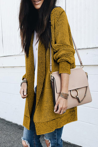 Grey Plaid Contrast Trim Casual Knit Cardigan