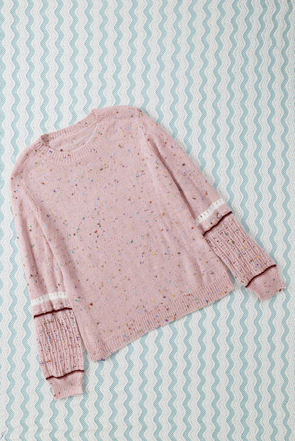 White Pilling Detail Patterned Sleeve Sweater