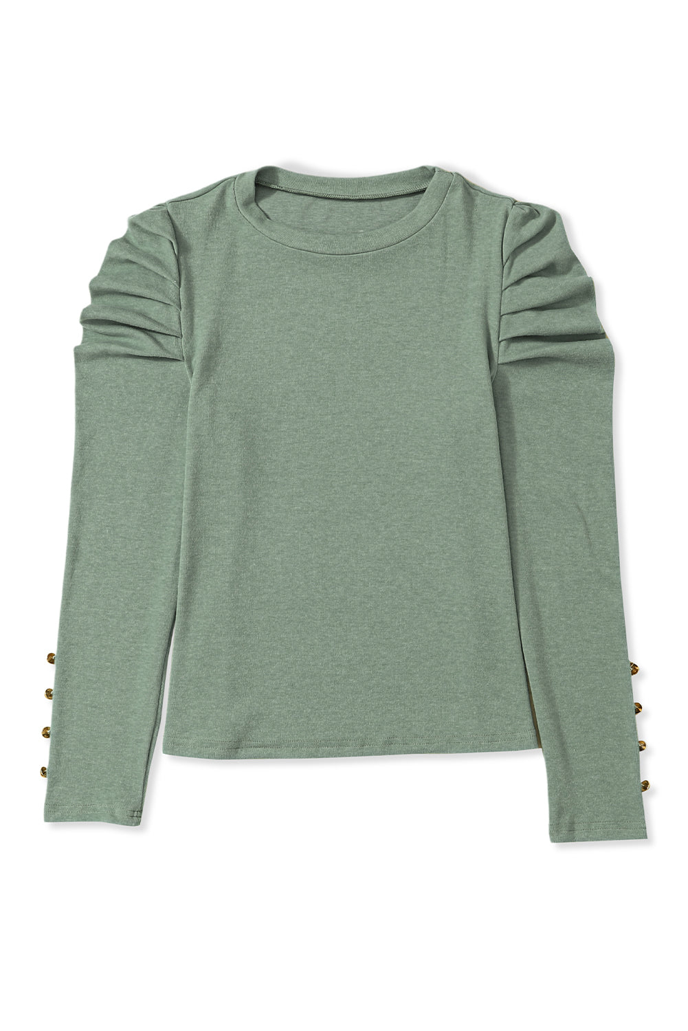 Gray Basic Buttoned Puff Long Sleeve Sheath Top