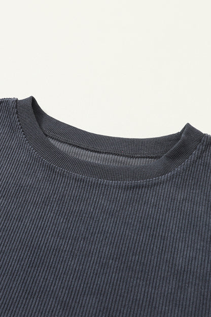 Strawberry Pink Drop Sleeve Ribbed Oversized Sweatshirt