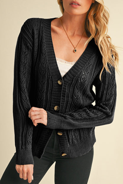 Green Hollow Knit Drop Shoulder Cardigan