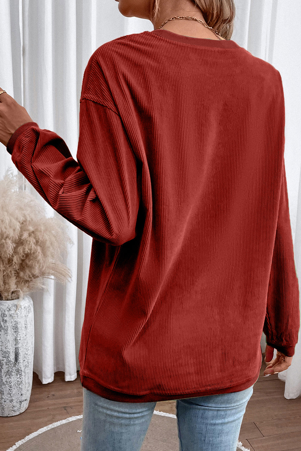 Strawberry Pink Drop Sleeve Ribbed Oversized Sweatshirt