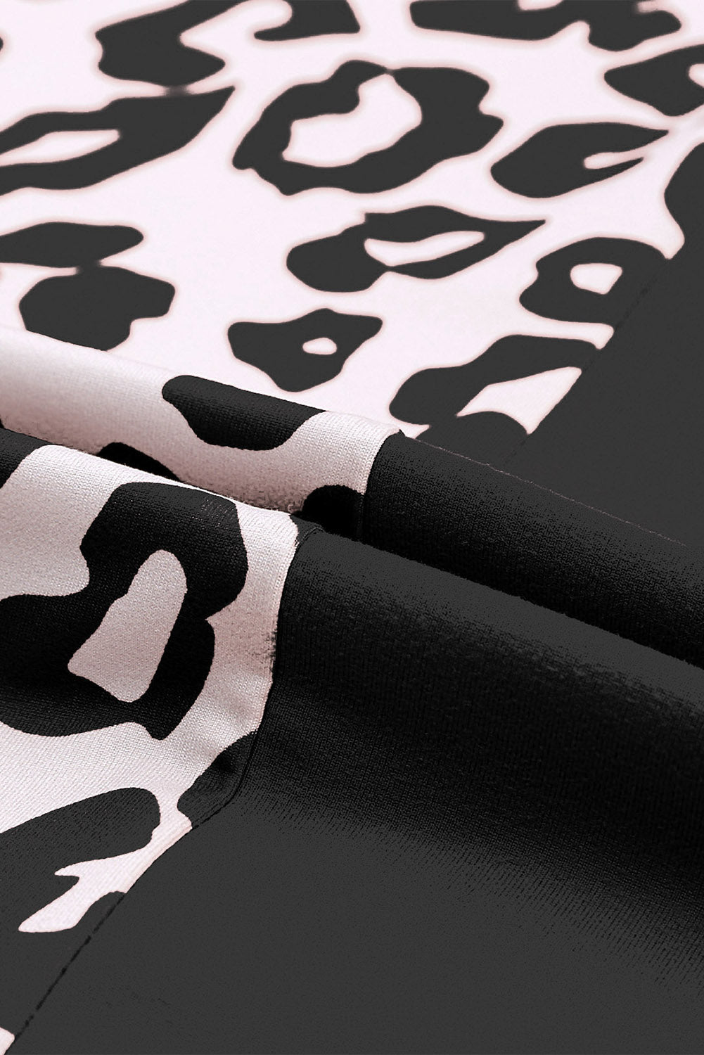 Leopard Color Block Casual Tee with Rolled Sleeves