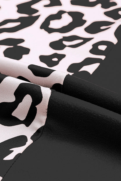 Leopard Color Block Casual Tee with Rolled Sleeves