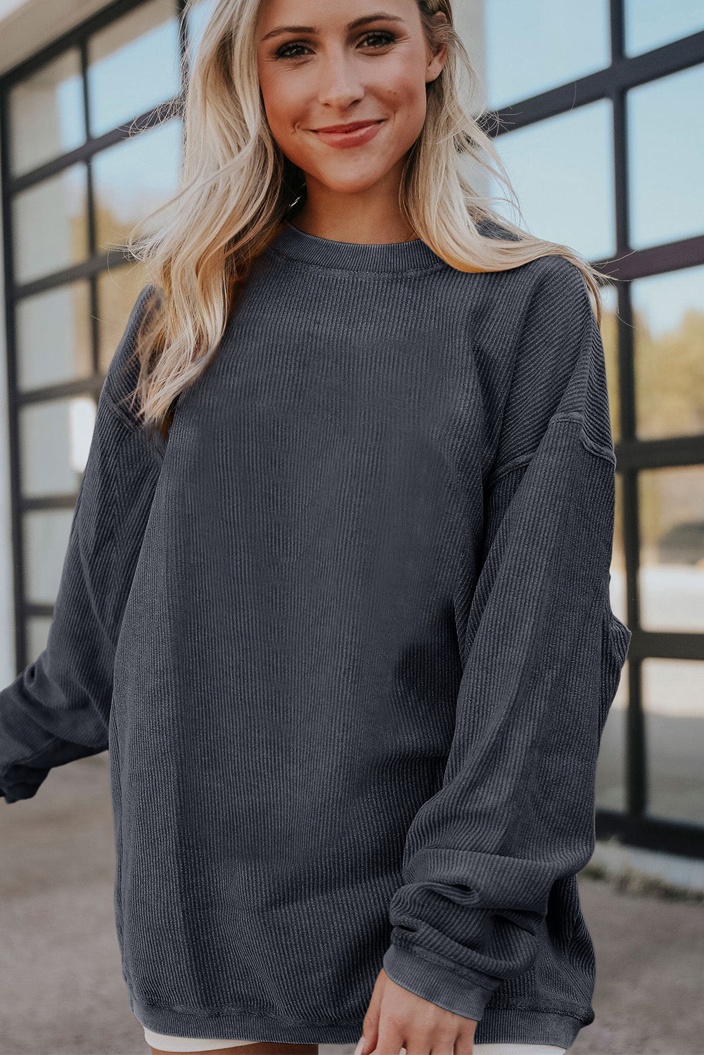Strawberry Pink Drop Sleeve Ribbed Oversized Sweatshirt