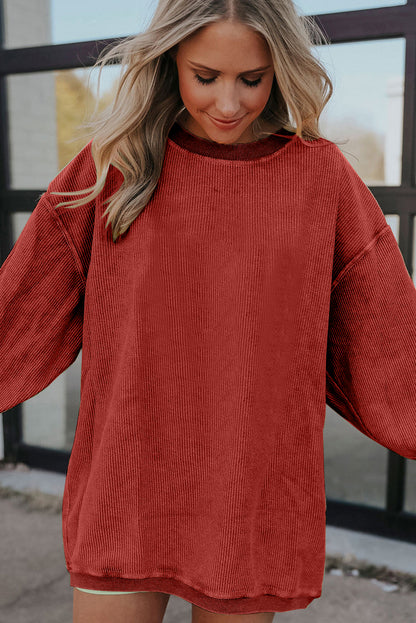 Strawberry Pink Drop Sleeve Ribbed Oversized Sweatshirt