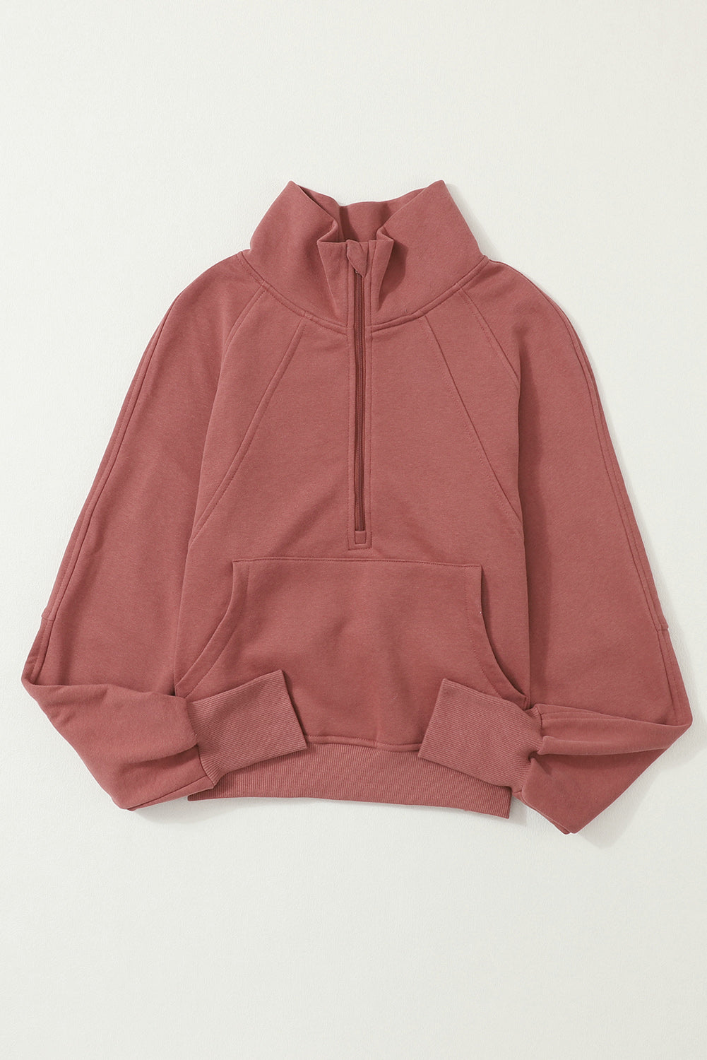 Brown Stand Collar Thumbhole Sleeve Sweatshirt