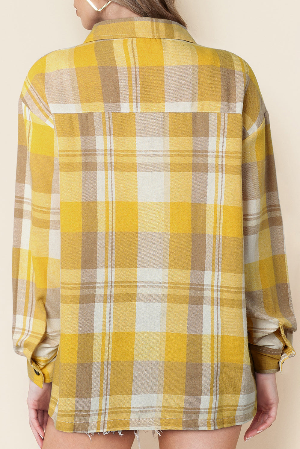 Pink Long Sleeve Collar Button Up Flannel Shacket
