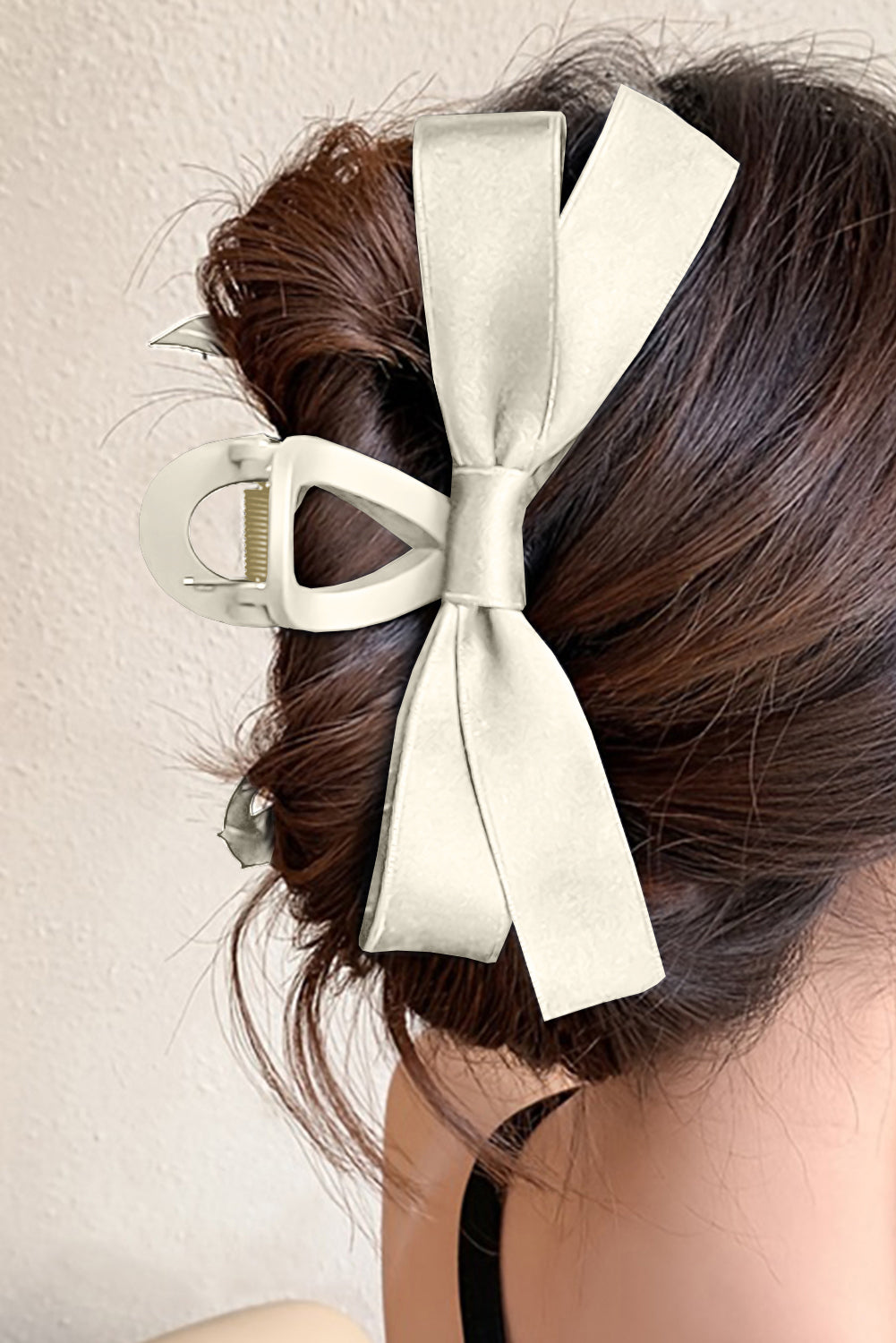 Light French Beige Solid Color Ribbon Bow Decor Hair Clip