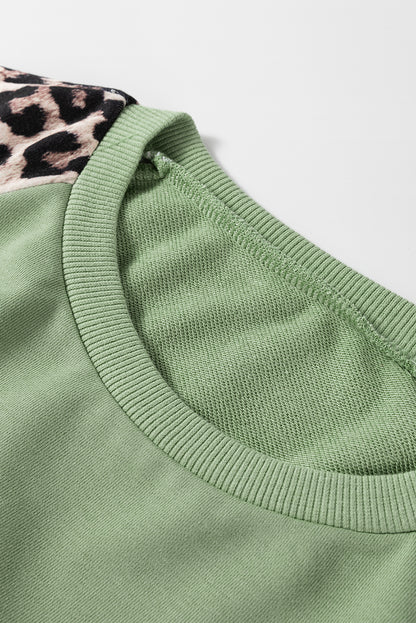 Black Leopard Print Patchwork Raglan Sleeve Sweatshirt