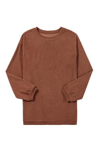 Strawberry Pink Drop Sleeve Ribbed Oversized Sweatshirt