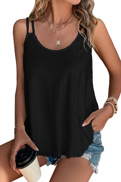 Black Eyelet Strappy Scoop Neck Tank Top