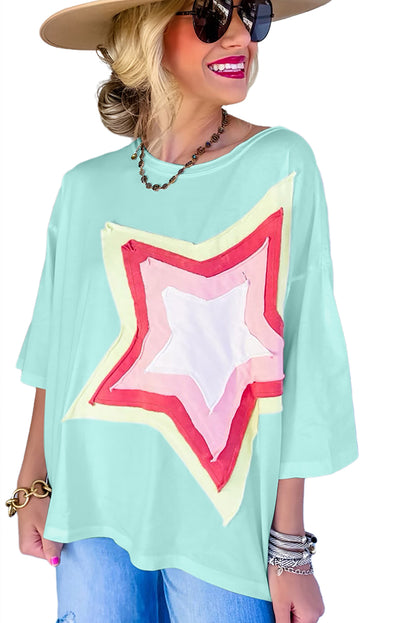 Light Pink Star Patch Colorblock Tee