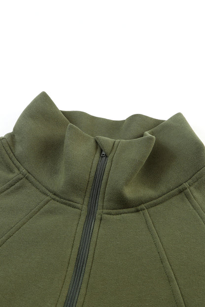 Brown Stand Collar Thumbhole Sleeve Sweatshirt