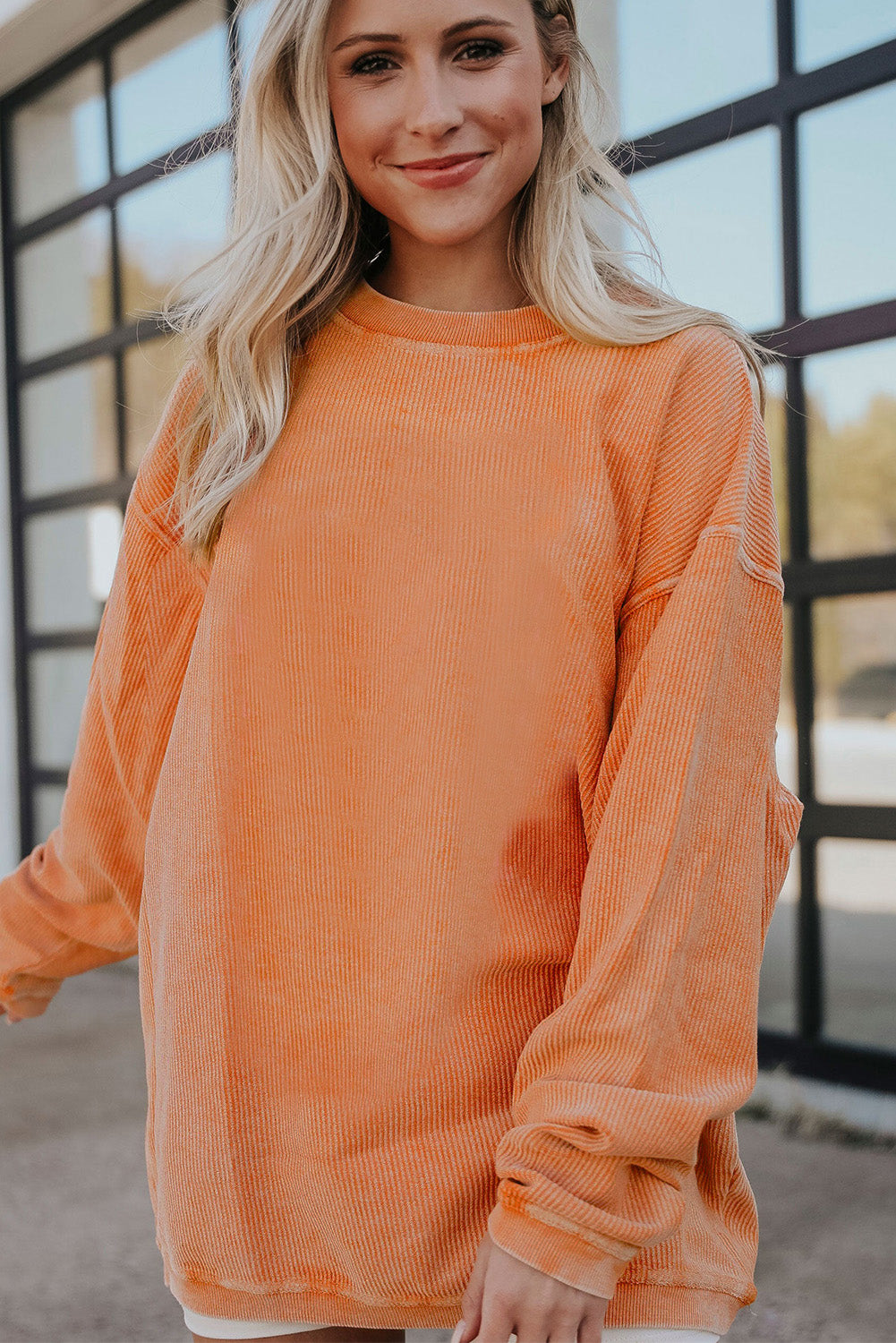 Strawberry Pink Drop Sleeve Ribbed Oversized Sweatshirt