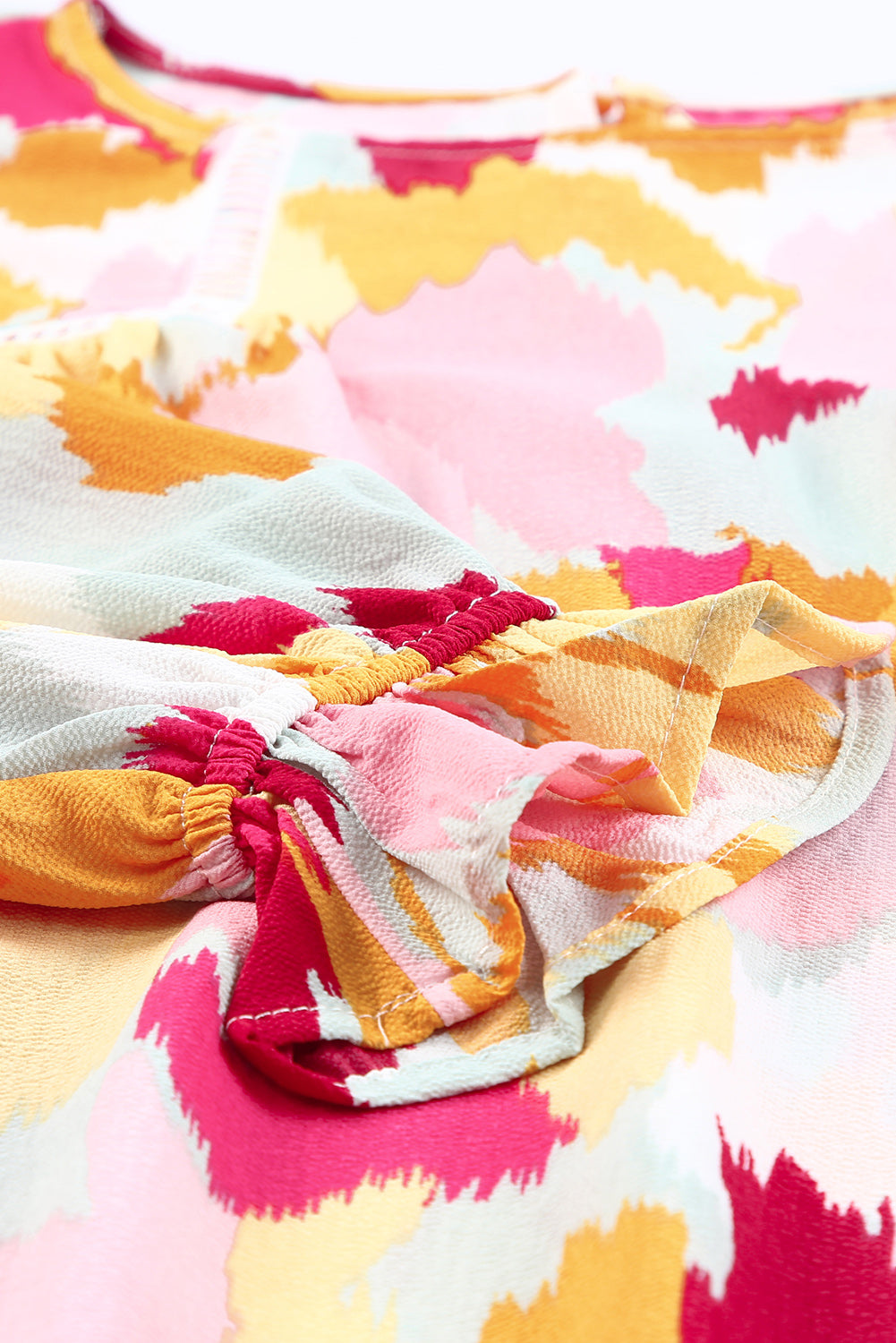 Multicolor Abstract Print Ruffle Puff Sleeve Blouse