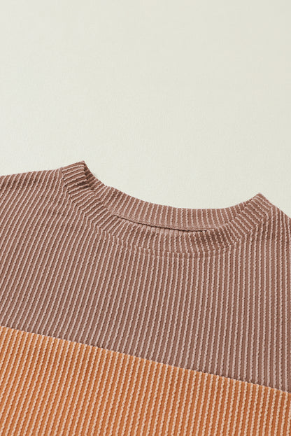 Black Color Block Corduroy Long Sleeve Top