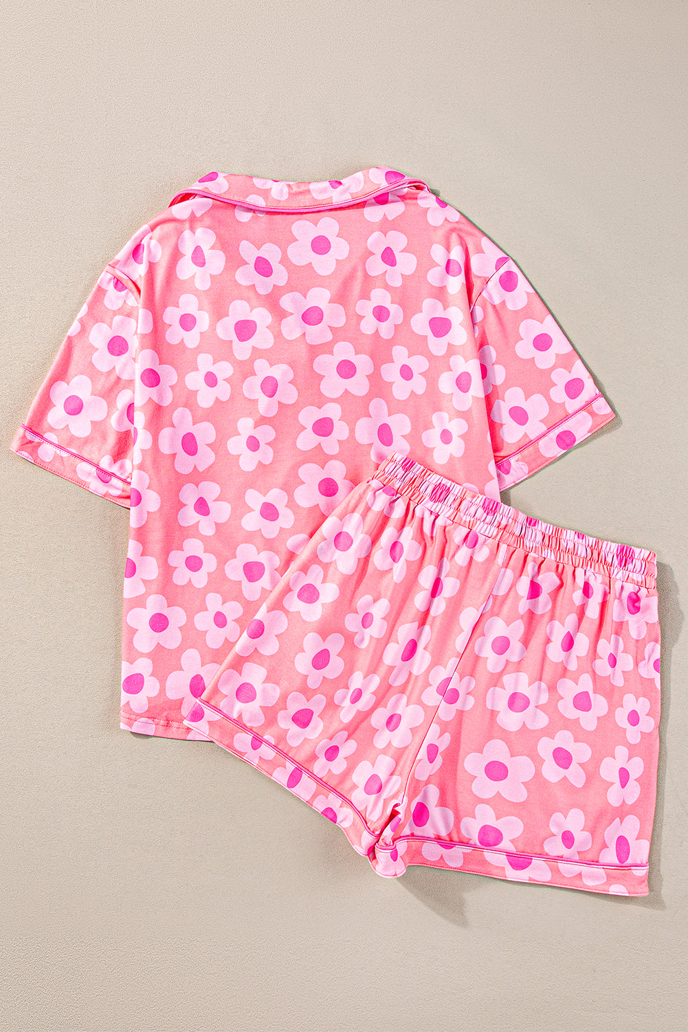 Orange Flower Print Buttoned Shirt and Drawstring Waist Pajama Set