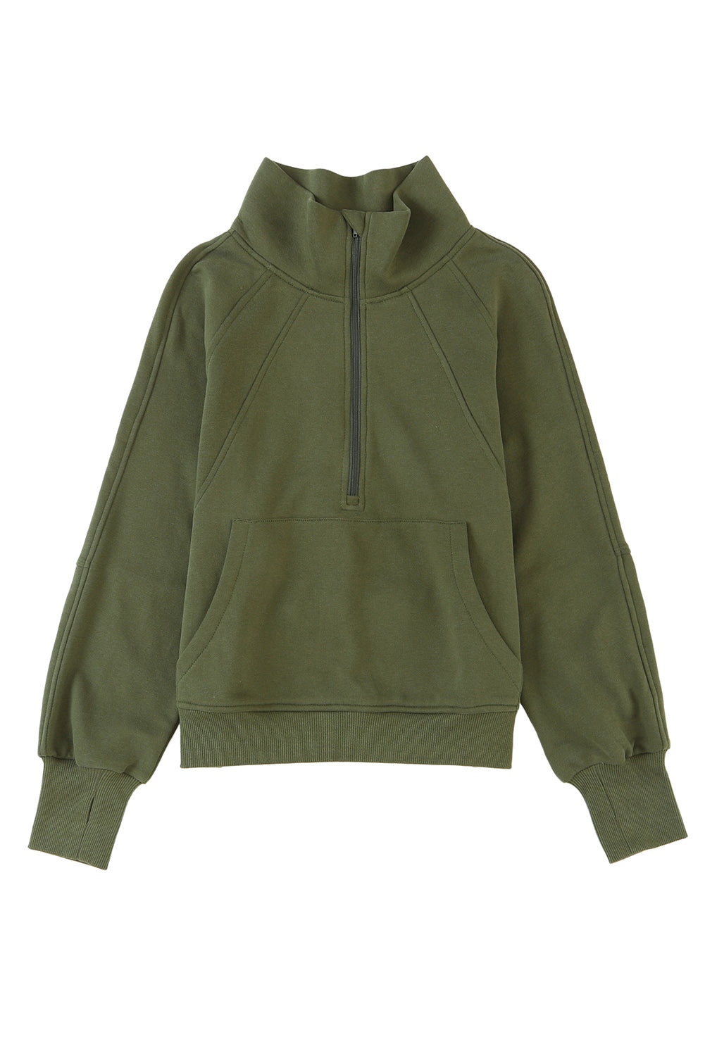Brown Stand Collar Thumbhole Sleeve Sweatshirt