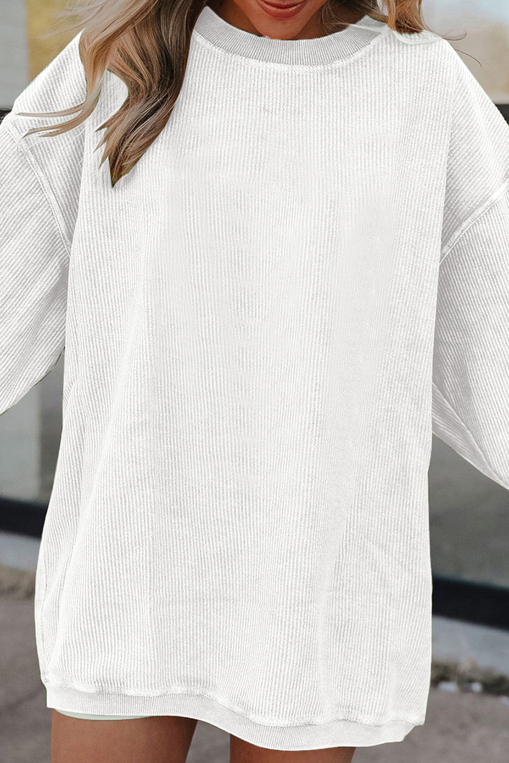 Strawberry Pink Drop Sleeve Ribbed Oversized Sweatshirt