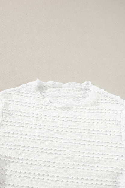 White Crinkle Jacquard Slim Fit Long Sleeve Top