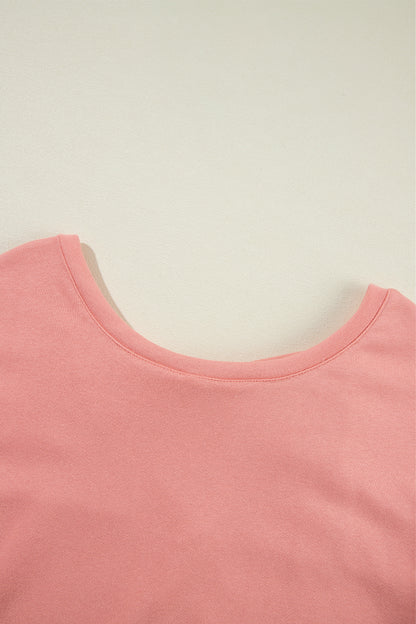 Apricot Bowknot Plain Round Neck Sweatshirt