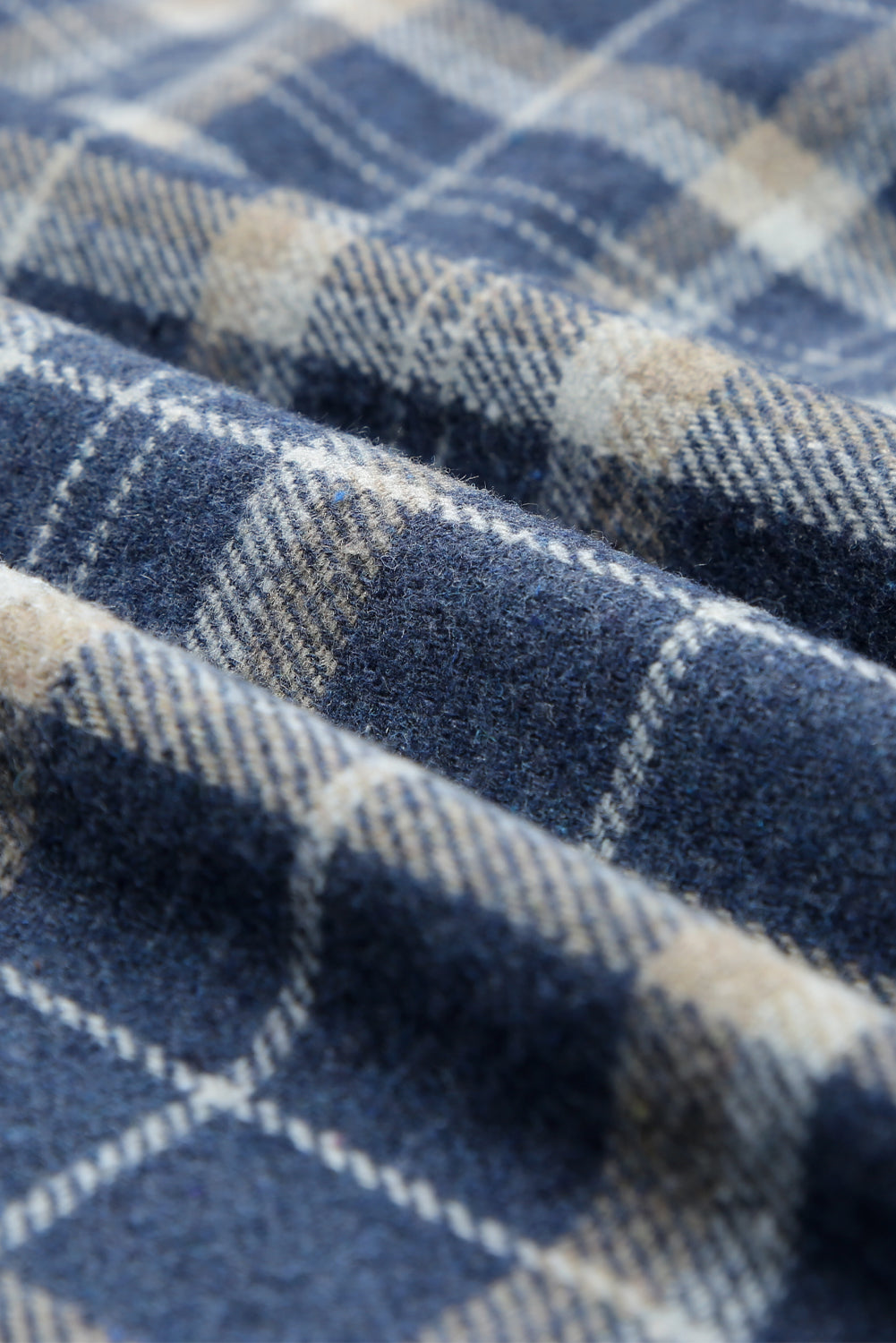 Blue Snap Button Sherpa Lined Hooded Flannel Jacket