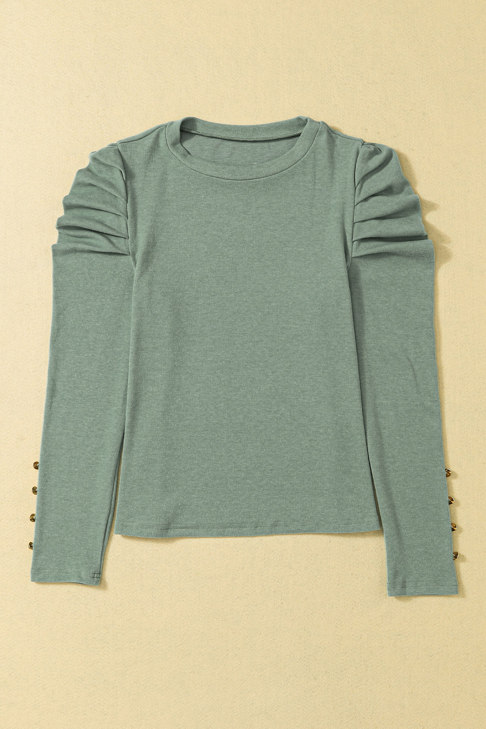 Gray Basic Buttoned Puff Long Sleeve Sheath Top