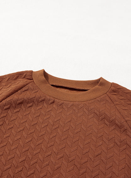 Jungle Green Solid Textured Raglan Sleeve Pullover Sweatshirt
