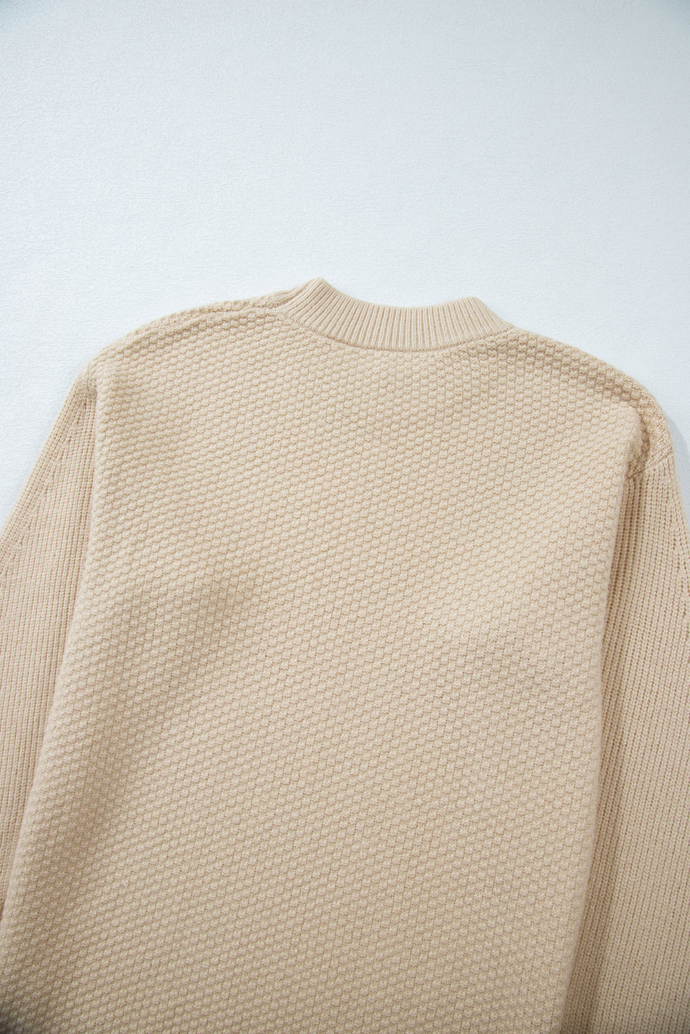 Gray Textured Knit Split Cuff Drop Shoulder Loose Sweater