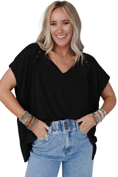 Gray Crochet Lace Batwing Tee