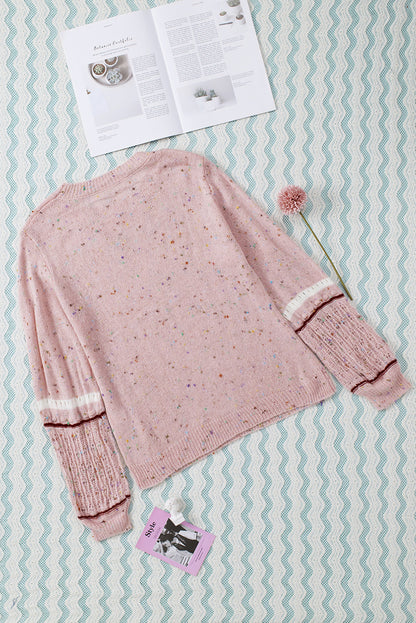 White Pilling Detail Patterned Sleeve Sweater