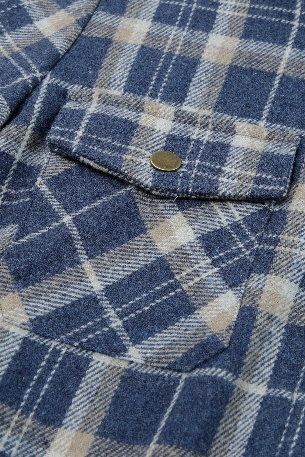 Blue Snap Button Sherpa Lined Hooded Flannel Jacket
